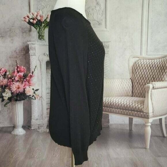 worthington Black Sparkle Pullover Scoop Neck Long Sleeves Knit Sweater Size L - Picture 6 of 9